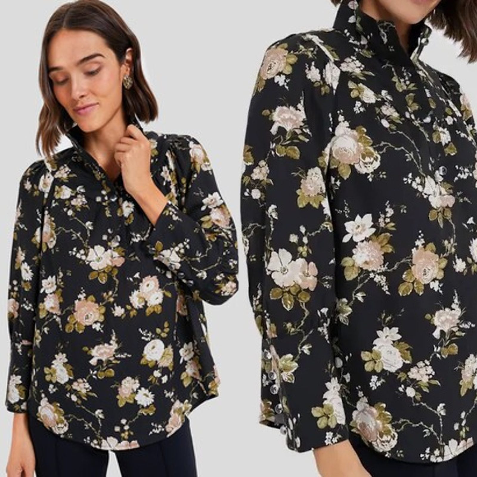 Tuckernuck NEW Midnight Garden Black Floral Collared Corrigan Blouse Top Size XS
